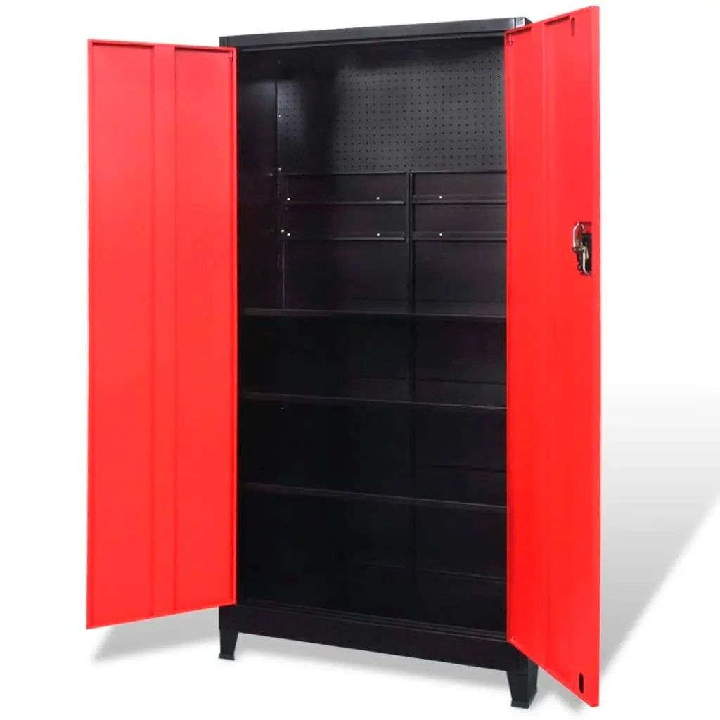 Tool Cabinet with 2 Doors Steel 90x40x180 cm Black and Red 20158