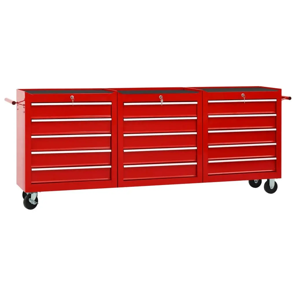 Tool Trolley with 15 Drawers Steel Red 3056737