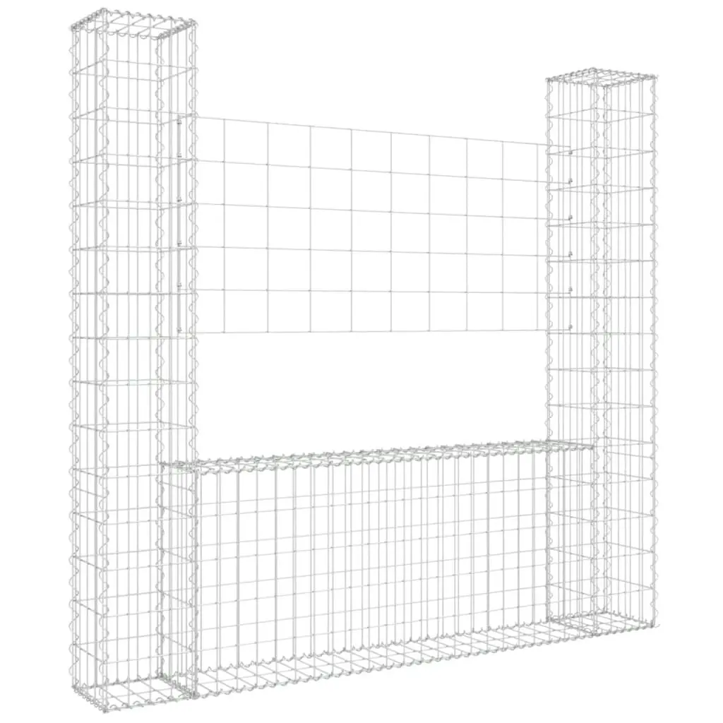 U-shape Gabion Basket with 2 Posts Iron 140x20x150 cm 151282