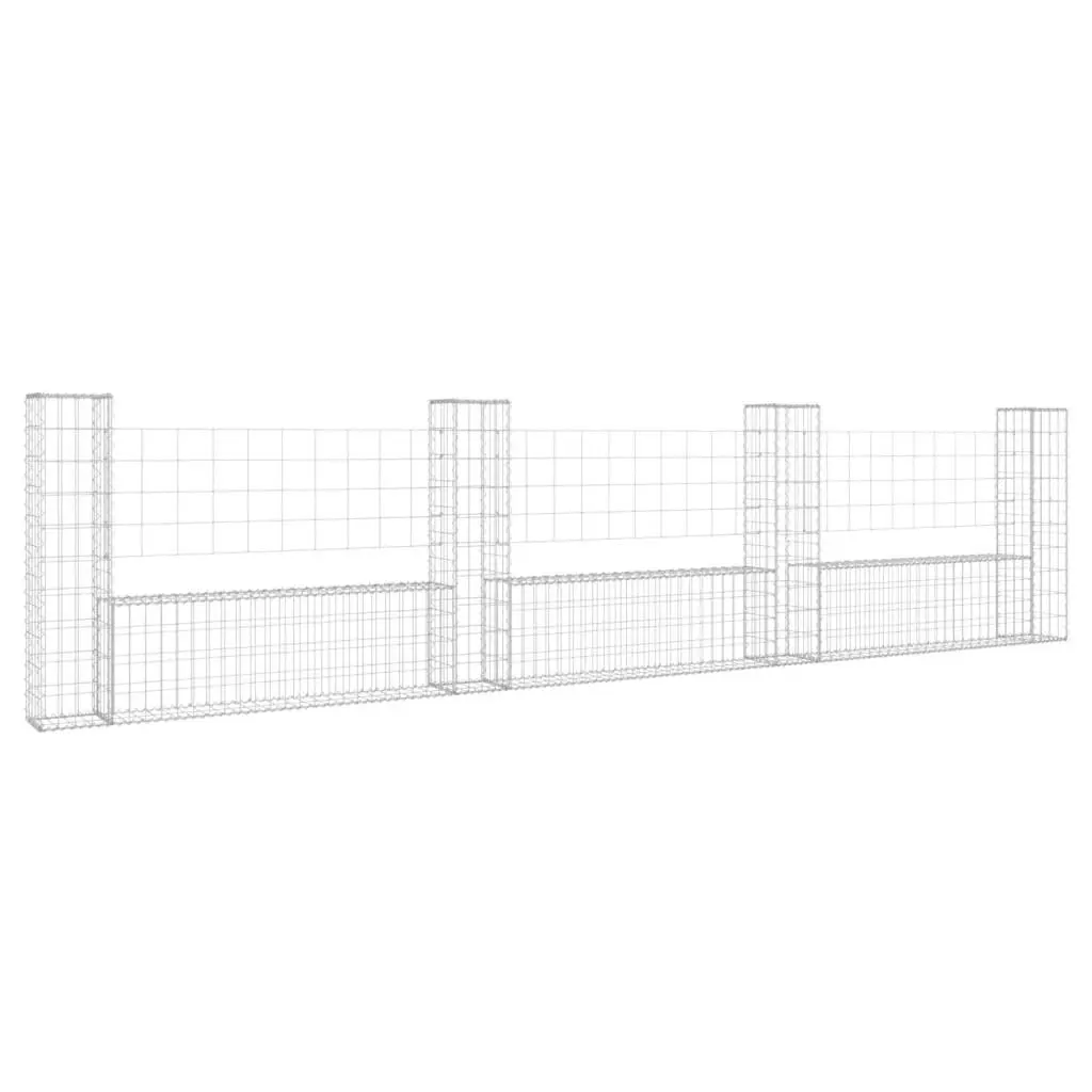 U-shape Gabion Basket with 4 Posts Iron 380x20x100 cm 151277