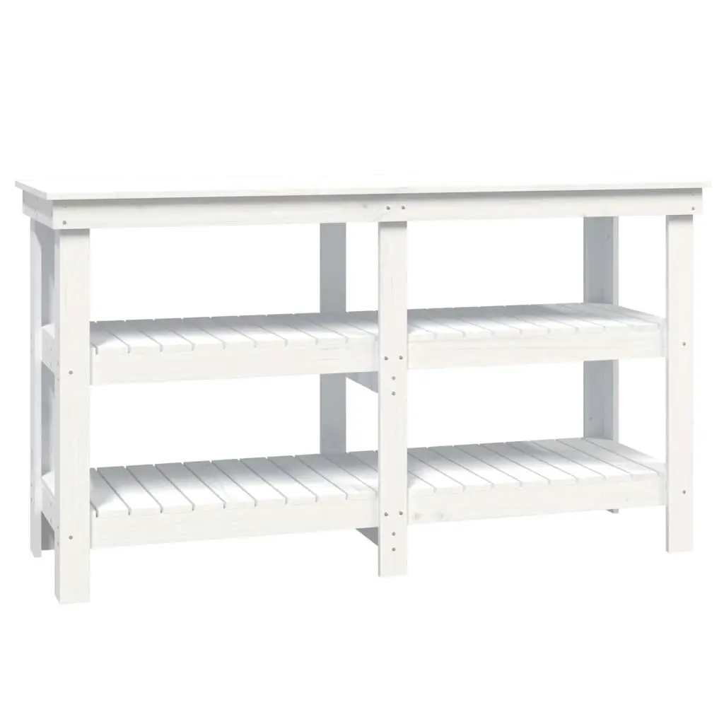 Work Bench White 142.5x50x80 cm Solid Wood Pine 823650