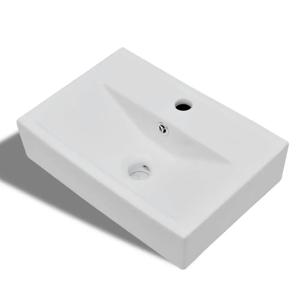 Ceramic Bathroom Sink Basin Faucet/Overflow Hole White Rectangular 141932