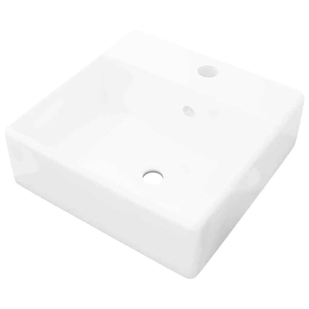 Ceramic Basin Square with Overflow and Faucet Hole 41 x 41 cm 140684