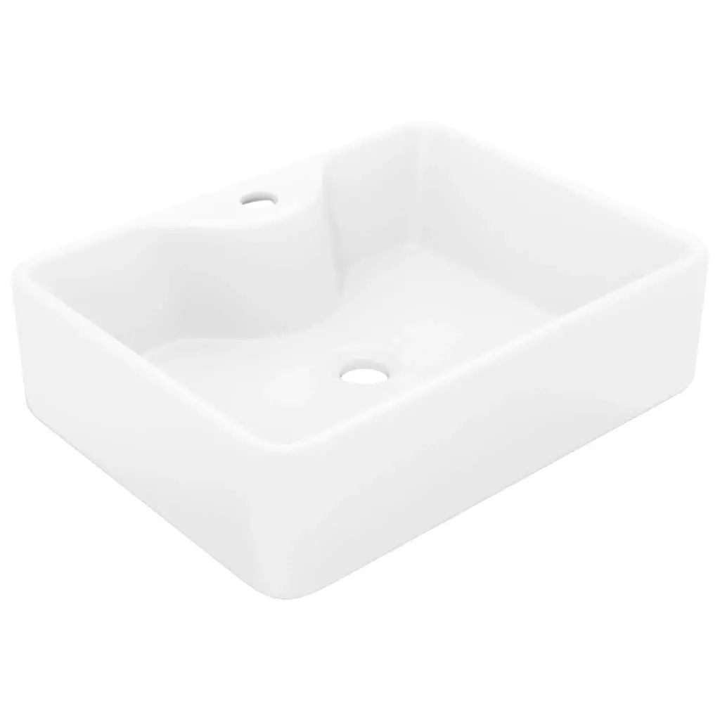 Ceramic Bathroom Sink Basin with Faucet Hole White Square 141936