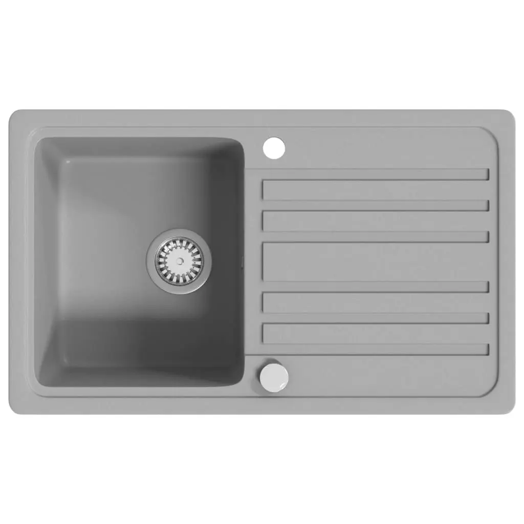 Granite Kitchen Sink Single Basin with Drainer Reversible Grey 145514