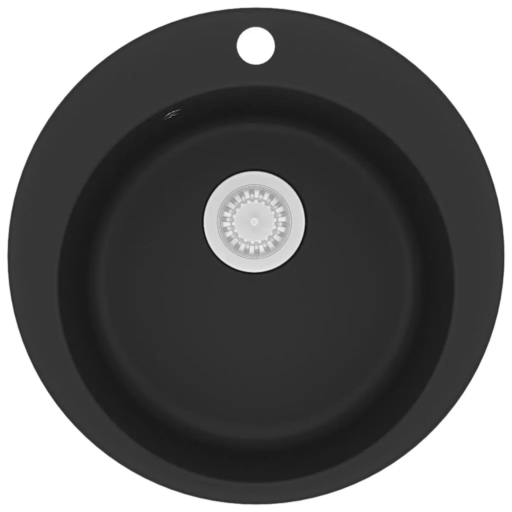 Granite Kitchen Sink Single Basin Round Black 145527