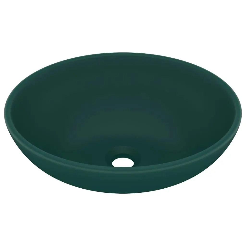 Luxury Basin Oval-shaped Matt Dark Green 40x33 cm Ceramic 146926