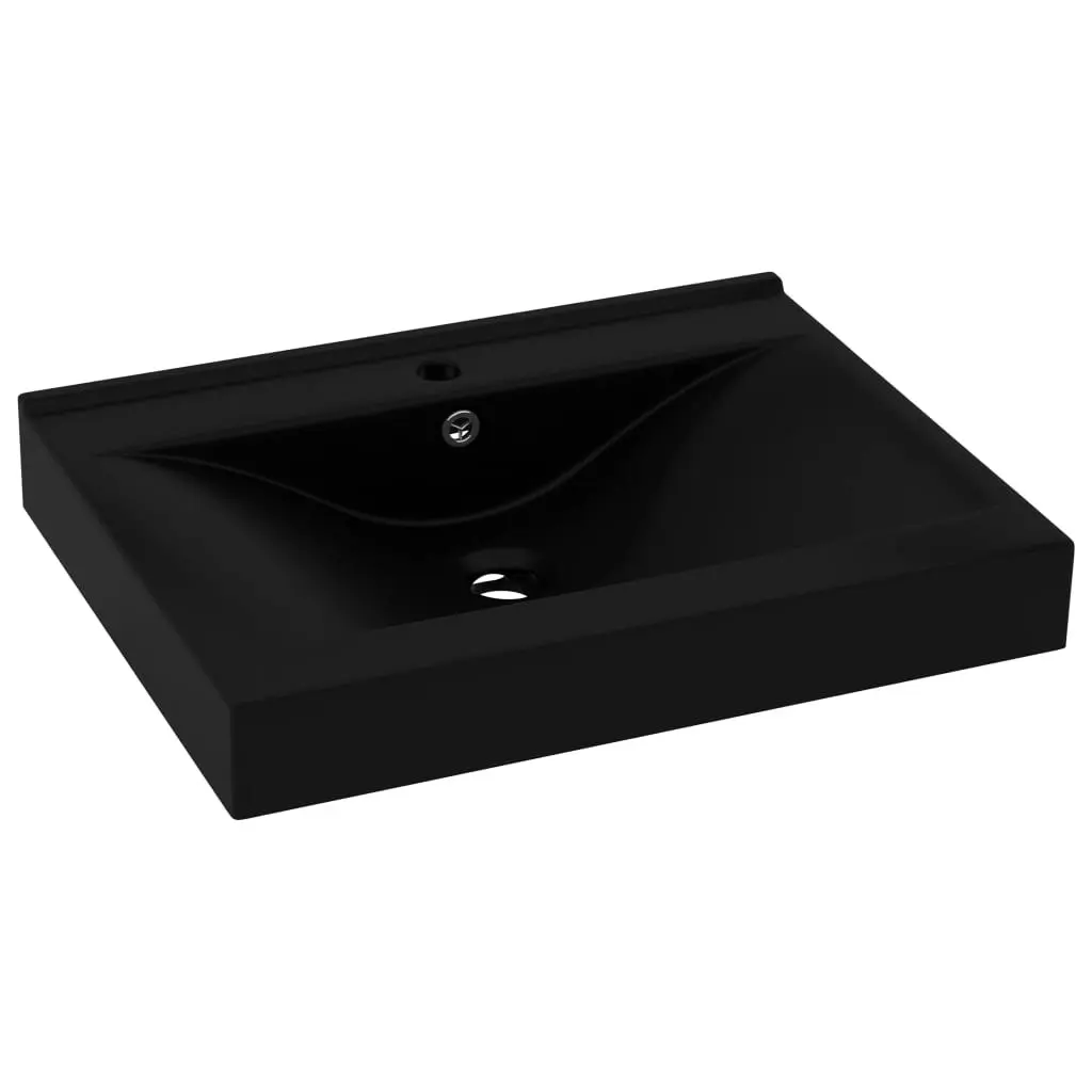 Luxury Basin with Faucet Hole Matt Black 60x46 cm Ceramic 147030