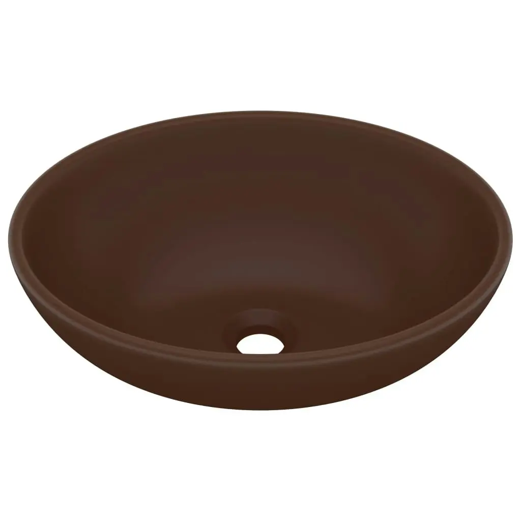 Luxury Basin Oval-shaped Matt Dark Brown 40x33 cm Ceramic 146929