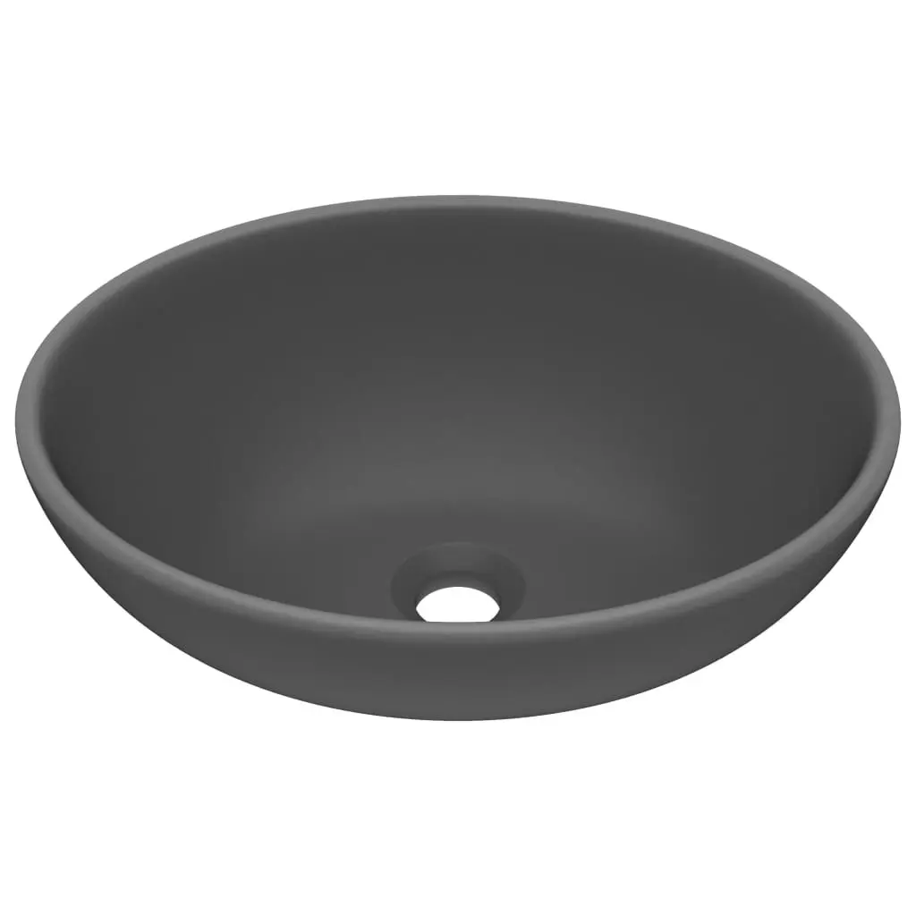 Luxury Basin Oval-shaped Matt Dark Grey 40x33 cm Ceramic 146928