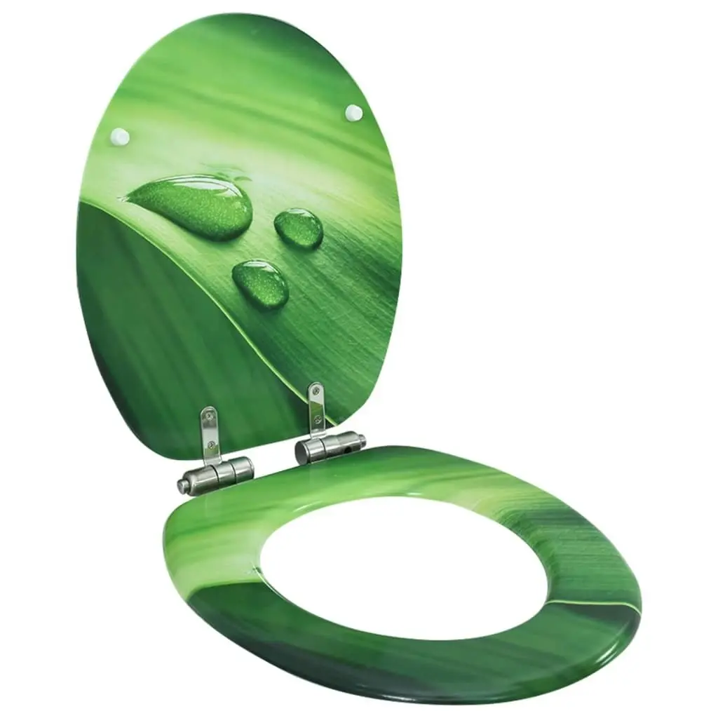 WC Toilet Seat with Soft Close Lid MDF Green Water Drop Design 146915