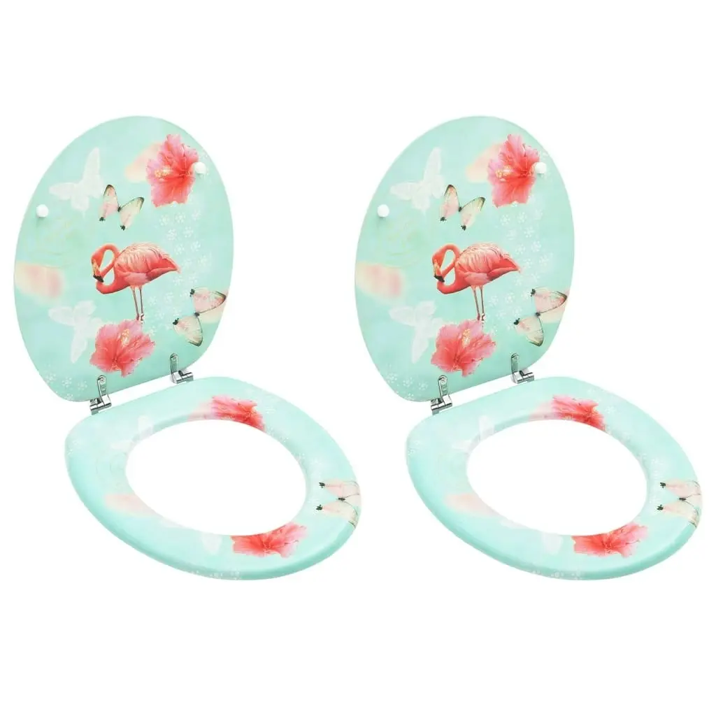 WC Toilet Seats with Lid 2 pcs MDF Flamingo Design 3056405