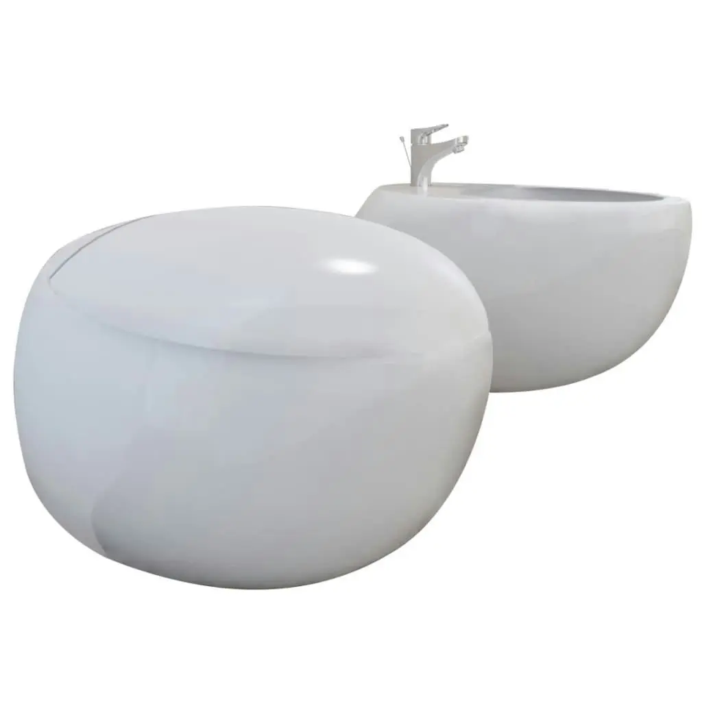 Wall Hung Toilet & Bidet Set White Ceramic 270037