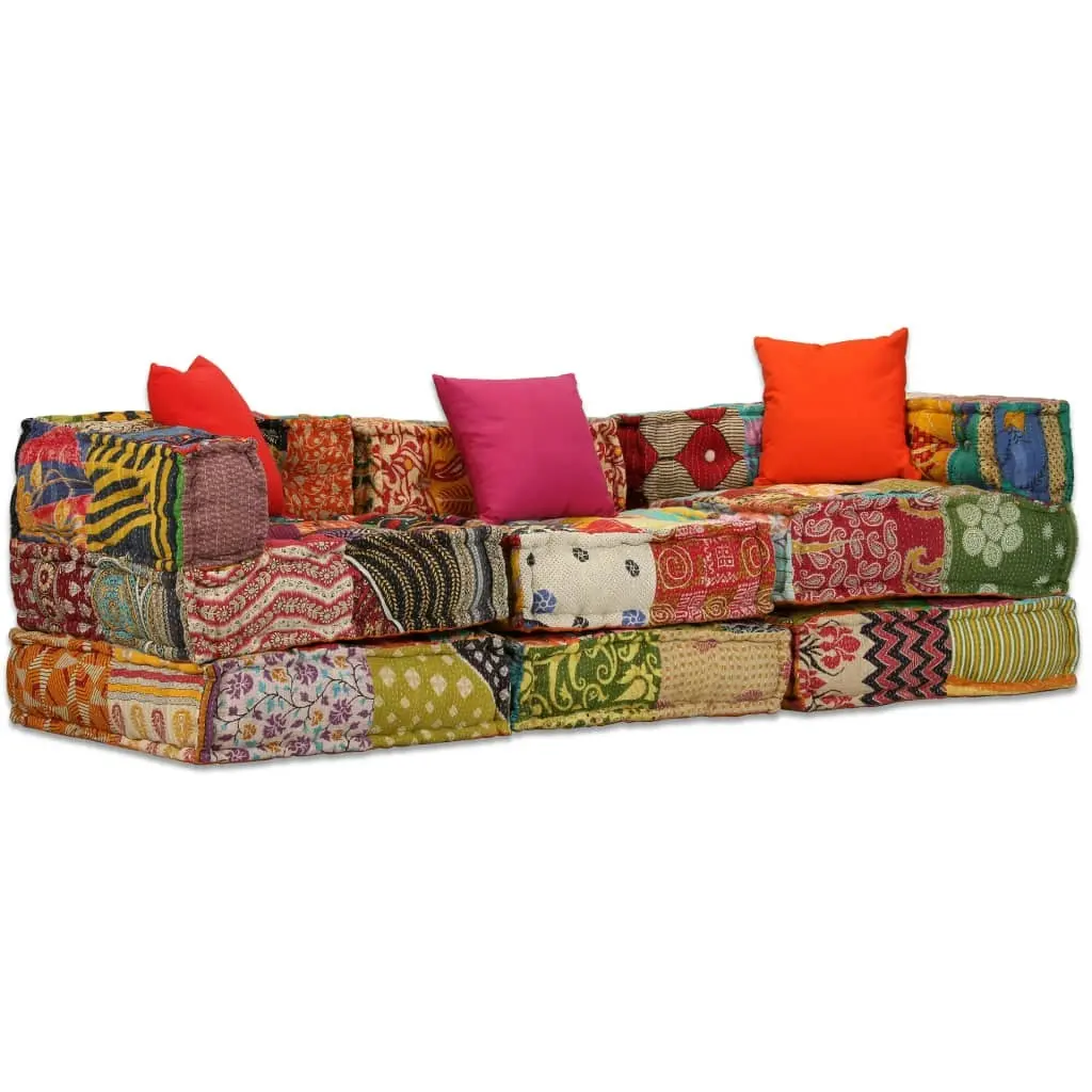 3-Seater Modular Pouffe Patchwork Fabric 244979