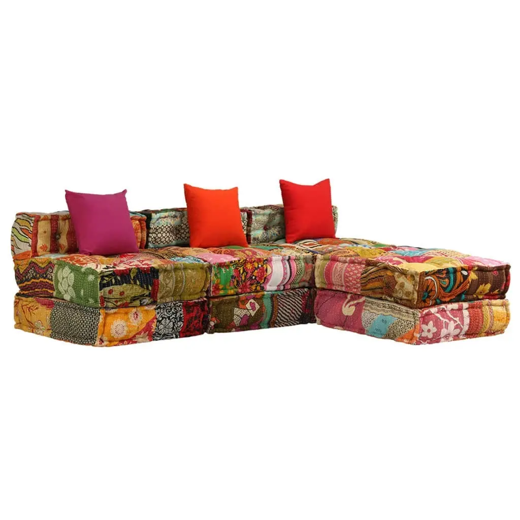 3-Seater Modular Pouffe Patchwork Fabric 244983