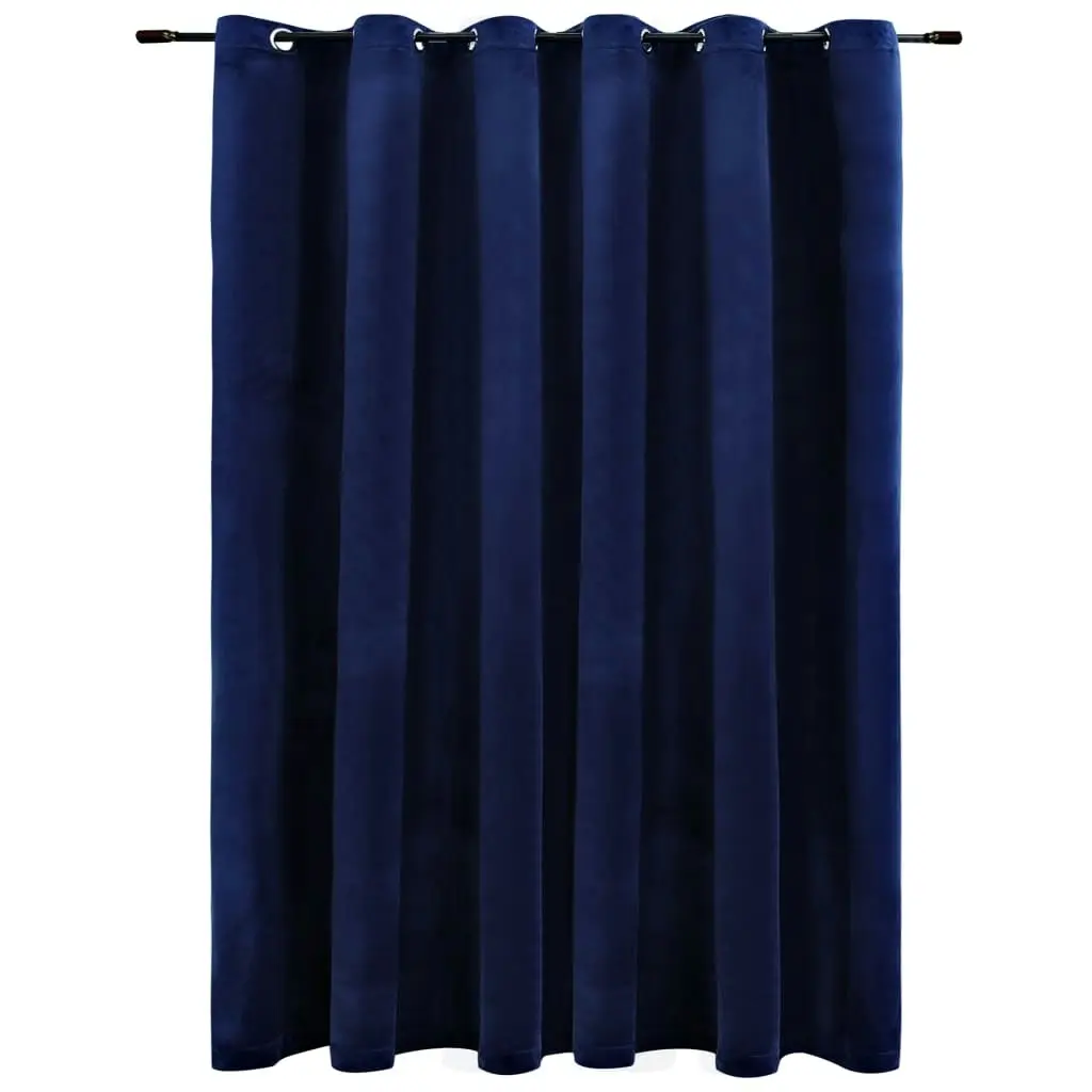 Blackout Curtain with Metal Rings Velvet Dark Blue 290x245 cm 134531