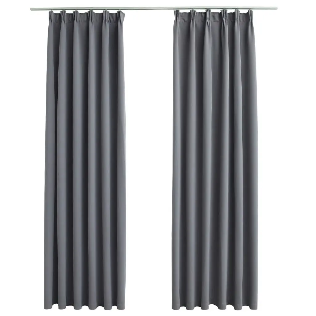 Blackout Curtains with Hooks 2 pcs Grey 140x245 cm 134432