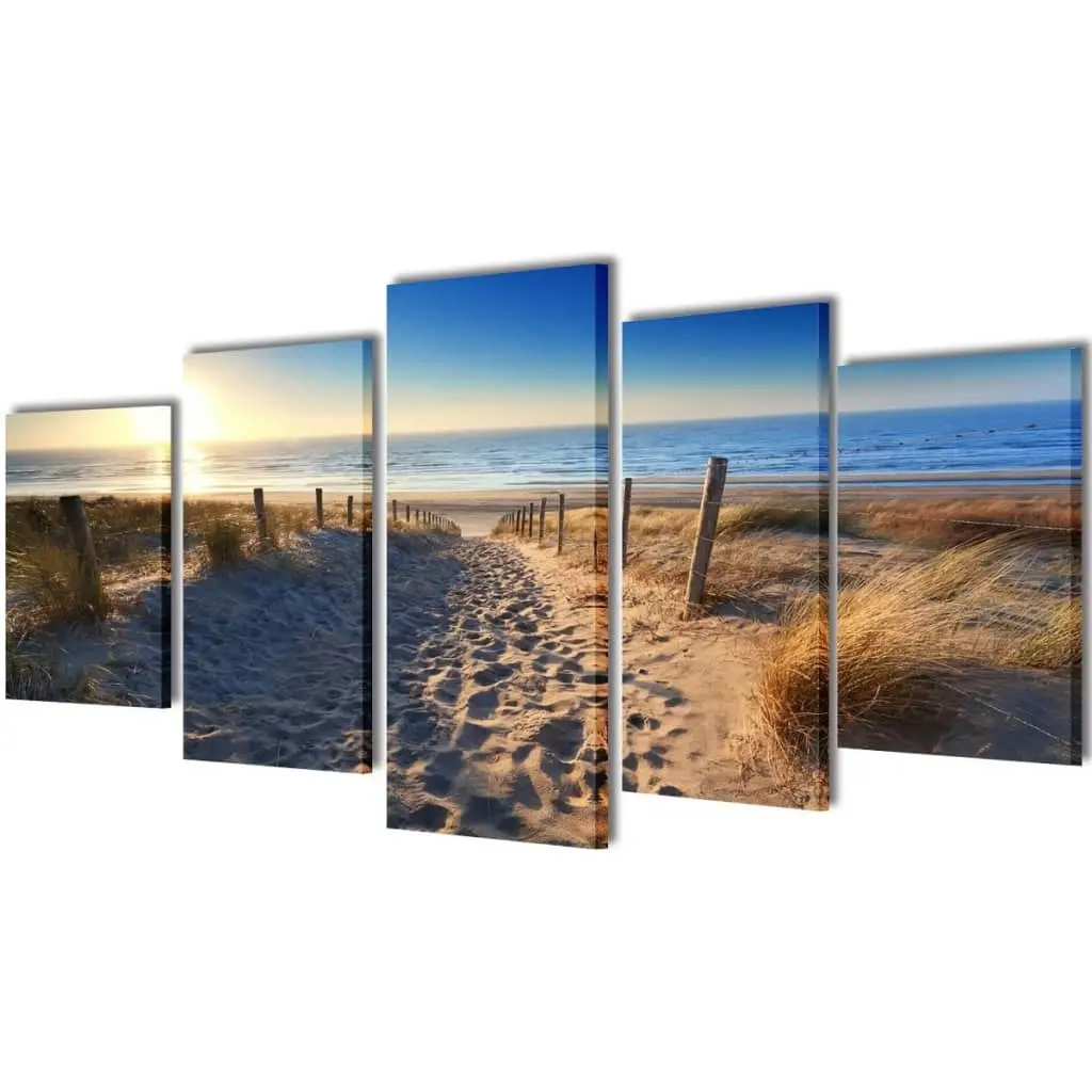 Canvas Wall Print Set Sand Beach 200 x 100 cm 241565