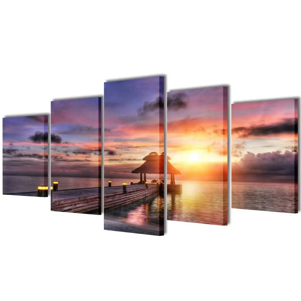 Canvas Wall Print Set Beach with Pavilion 200 x 100 cm 241567