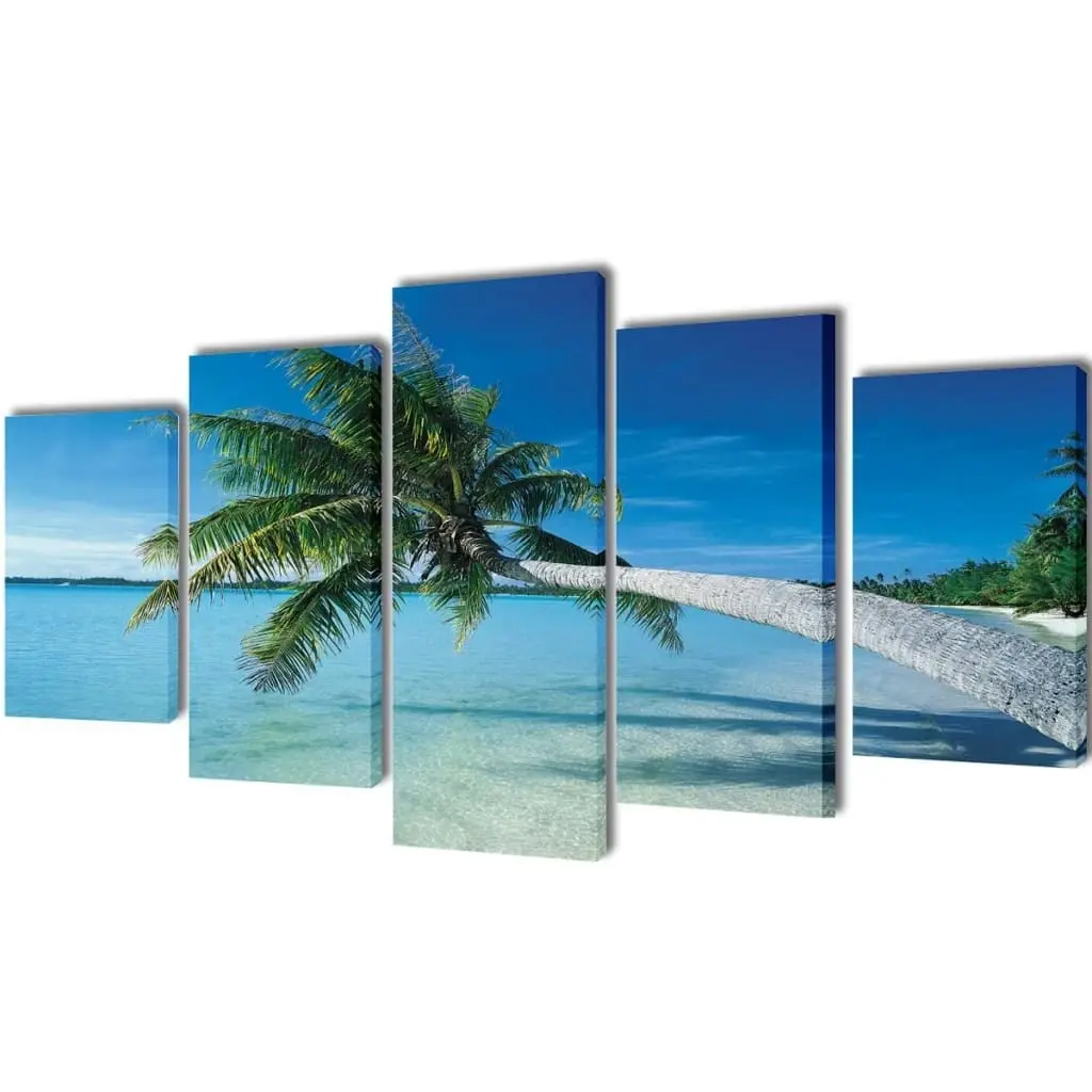 Canvas Wall Print Set Sand Beach with Palm Tree 200 x 100 cm 241561