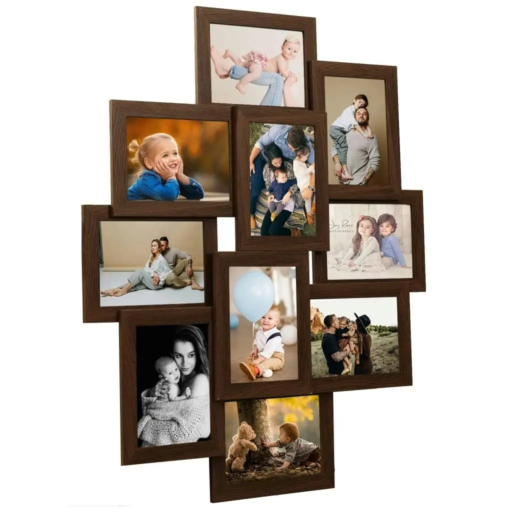 Collage Photo Frame for Picture 10 pcs 13x18 cm Dark Brown MDF 332779