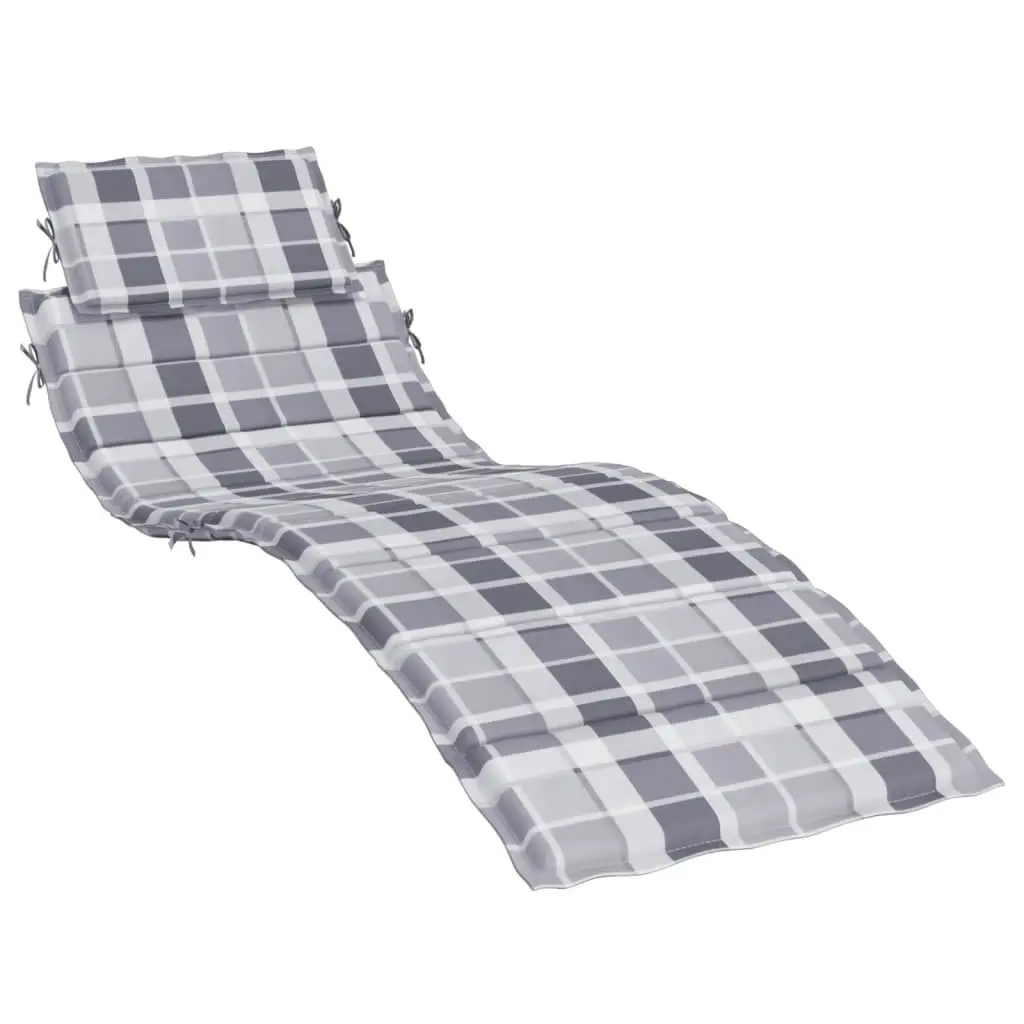 Sun Lounger Cushion Grey Check Pattern 186x58x3cm Oxford Fabric 314172