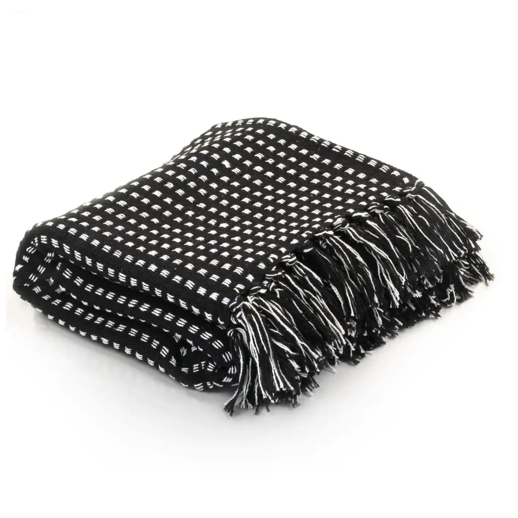 Throw Cotton Squares 125x150 cm Black 245330