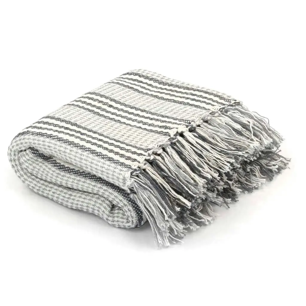 Throw Cotton Stripes 125x150 cm Grey and White 245327