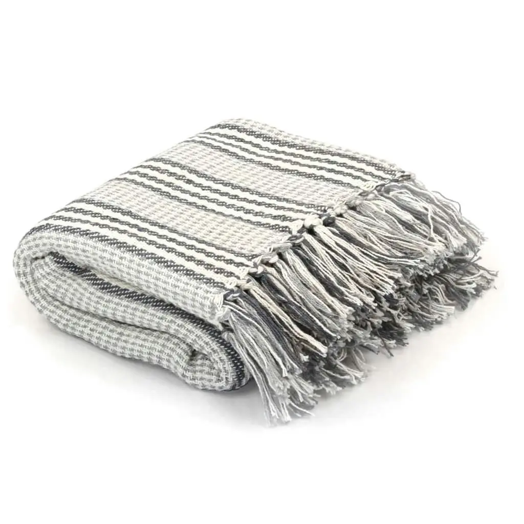 Throw Cotton Stripes 160x210 cm Grey and White 245328