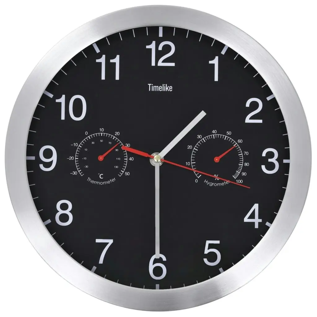 Wall Clock with Quartz Movement Hygrometer and Thermometer 30 cm Black 50624