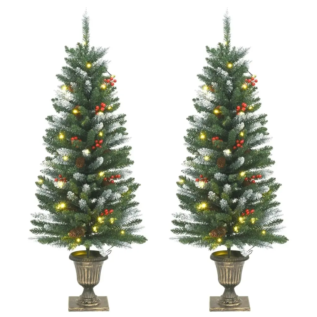 Artificial Christmas Trees 2 pcs 100 LEDs Green and White 120 cm 357771