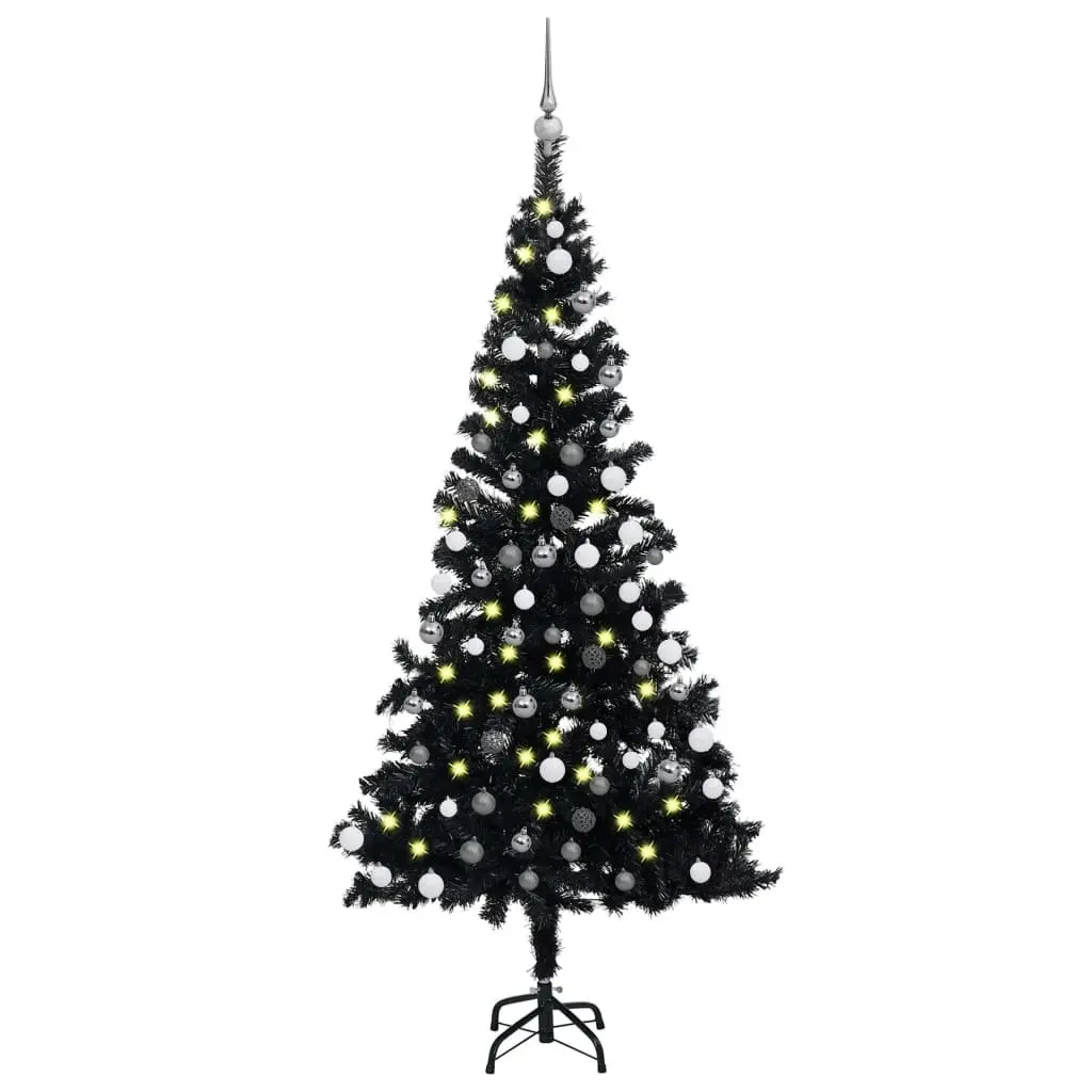 Artificial Pre-lit Christmas Tree with Ball Set Black 150 cm PVC 3077675