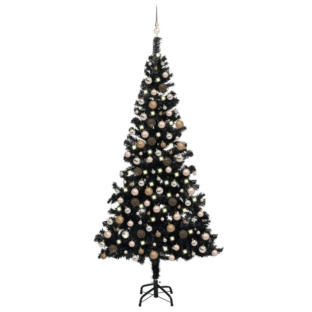 Artificial Pre-lit Christmas Tree with Ball Set Black 240 cm PVC 3077592