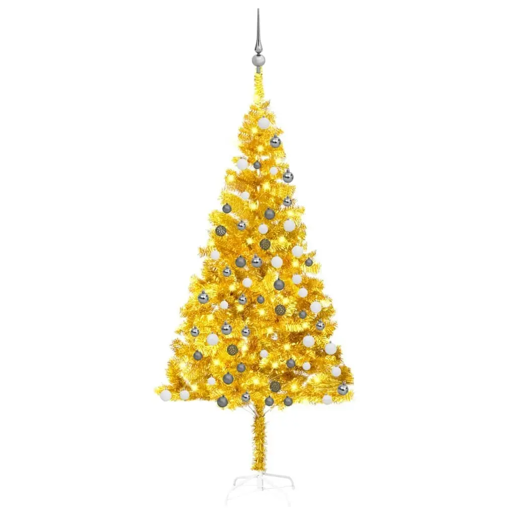 Artificial Pre-lit Christmas Tree with Ball Set Gold 180 cm PET 3077691