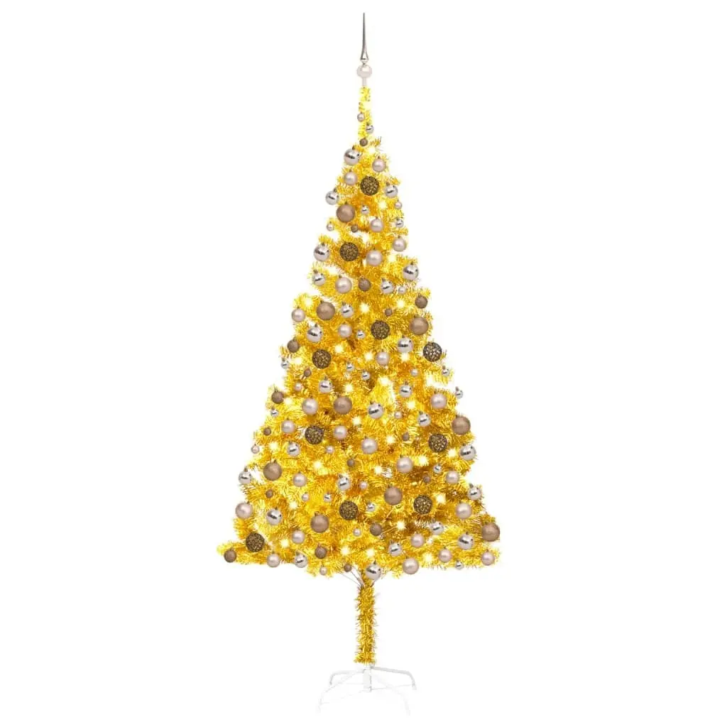 Artificial Pre-lit Christmas Tree with Ball Set Gold 210 cm PET 3077606