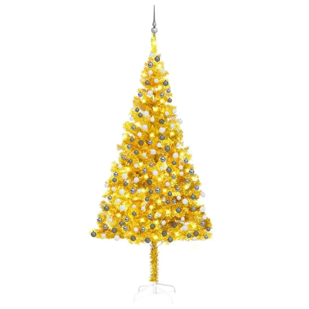 Artificial Pre-lit Christmas Tree with Ball Set Gold 210 cm PET 3077692