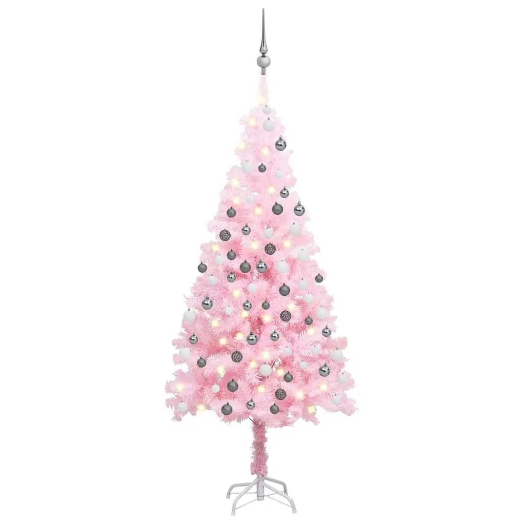 Artificial Pre-lit Christmas Tree with Ball Set Pink 180 cm PVC 3077671