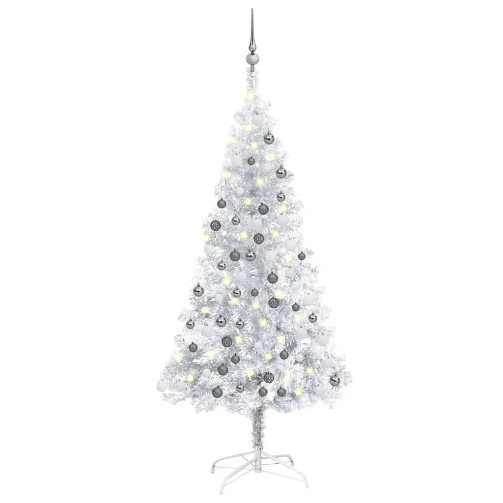 Artificial Pre-lit Christmas Tree with Ball Set Silver 120 cm PET 3077694