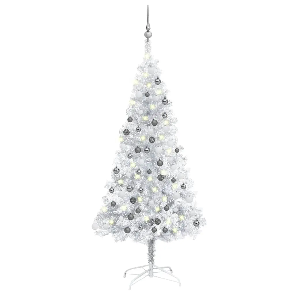 Artificial Pre-lit Christmas Tree with Ball Set Silver 150 cm PET 3077695