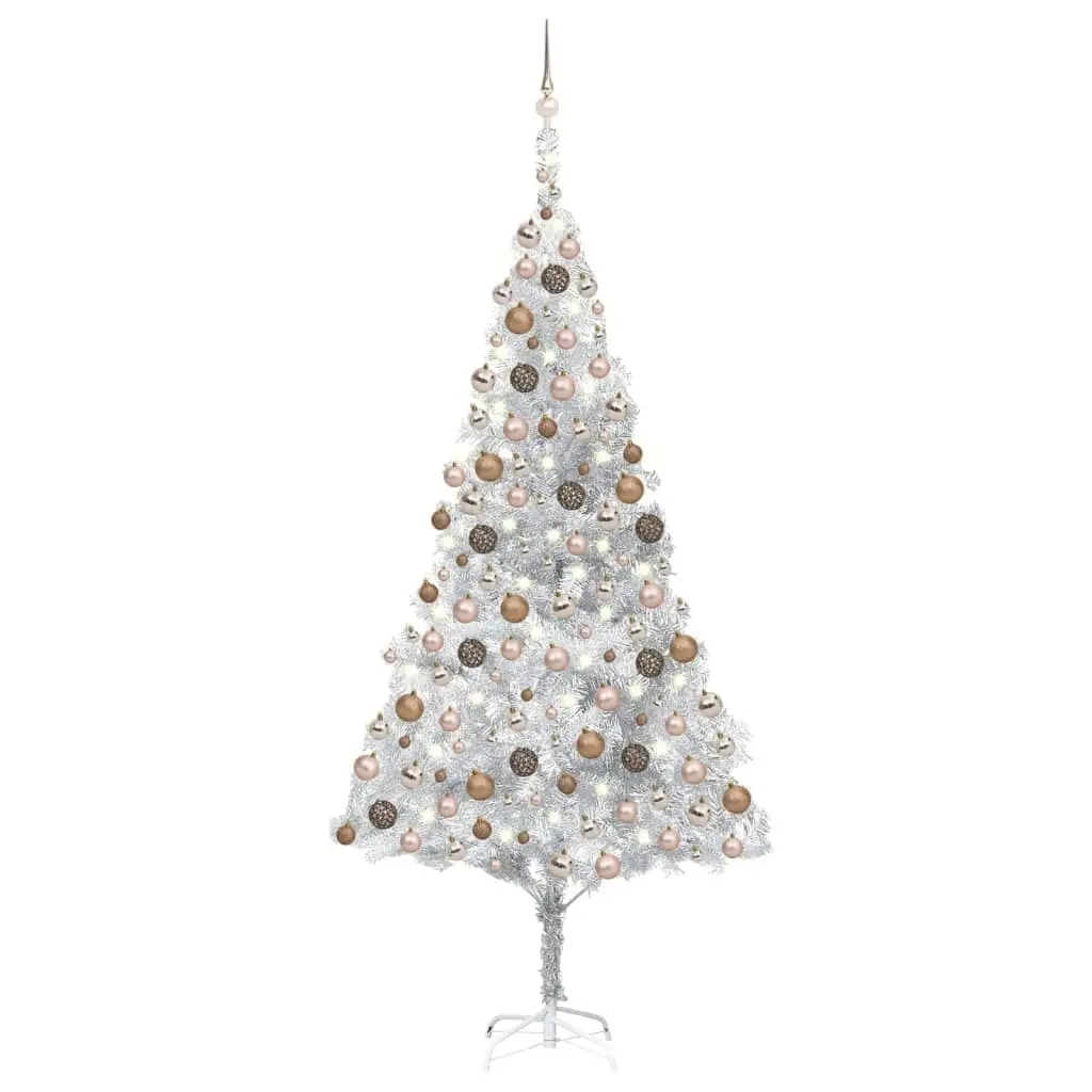 Artificial Pre-lit Christmas Tree with Ball Set Silver 240 cm PET 3077612