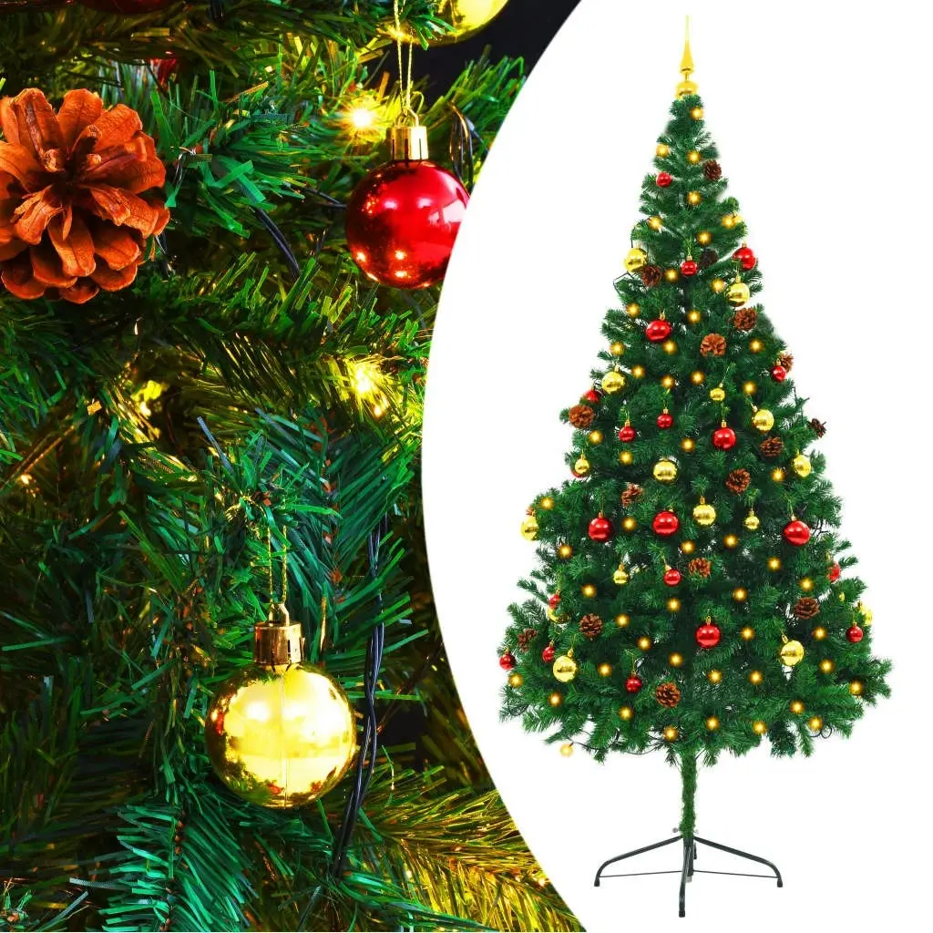 Artificial Pre-lit Christmas Tree with Baubles Green 210 cm 321501