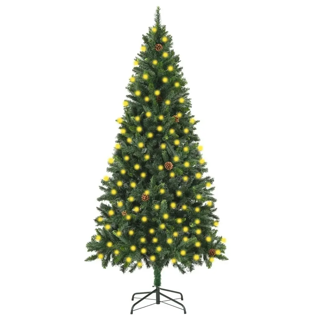 Artificial Pre-lit Christmas Tree with Pine Cones Green 210 cm 3077745