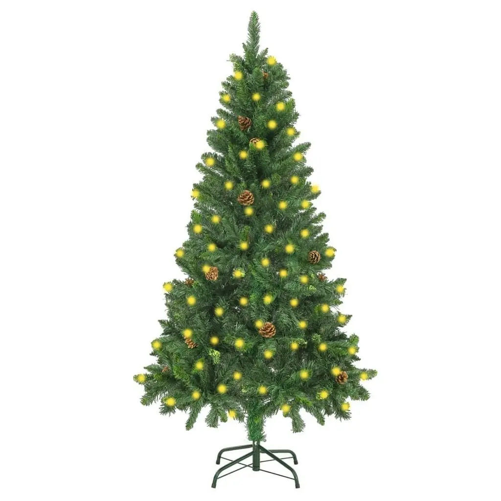 Artificial Pre-lit Christmas Tree with Pine Cones Green 150 cm 3077743