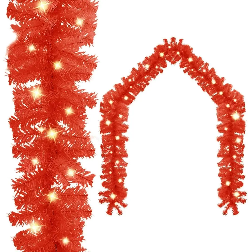 Christmas Garland with LED Lights 10 m Red 329196