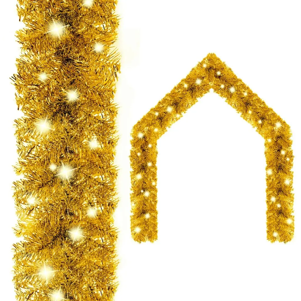 Christmas Garland with LED Lights 10 m Gold 329202