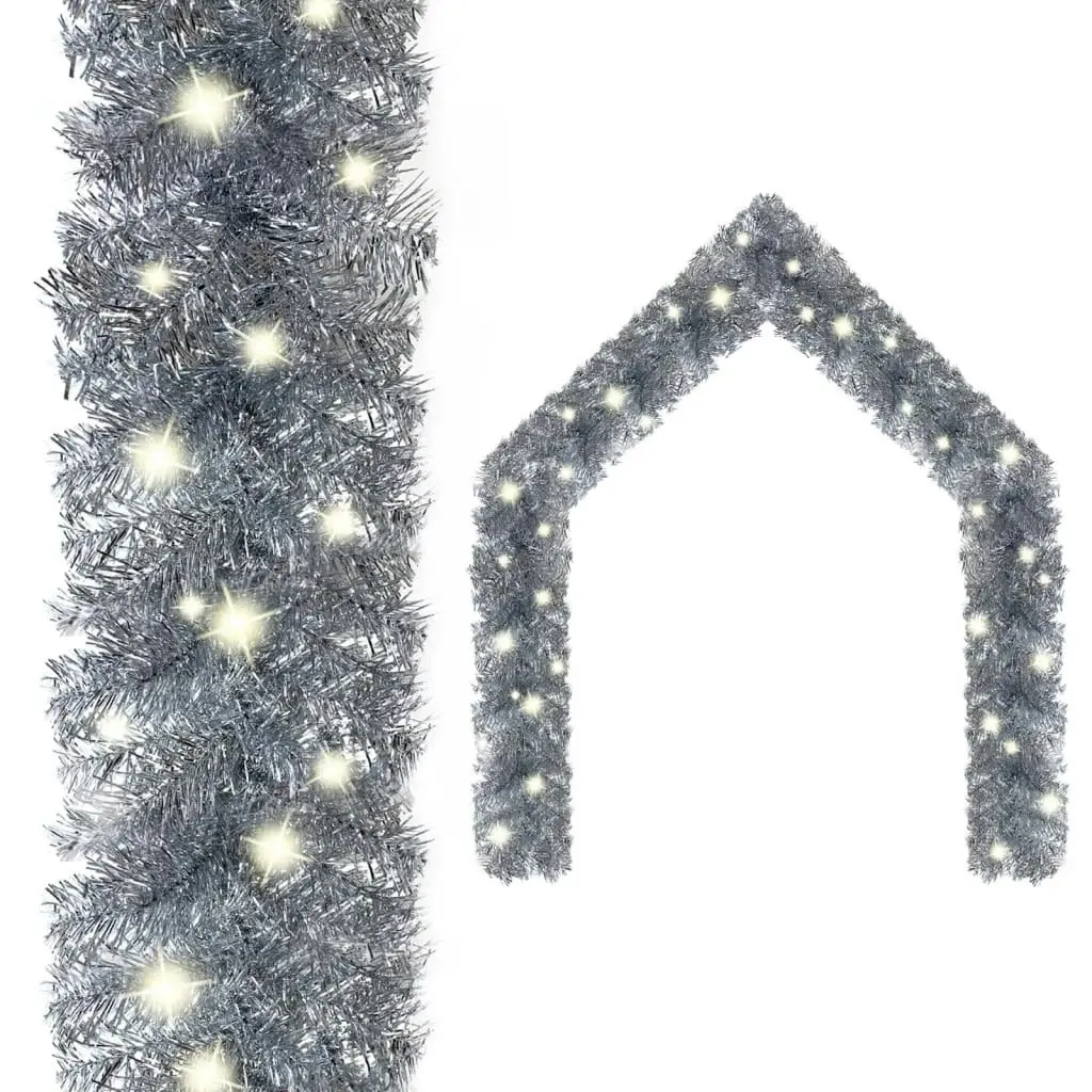 Christmas Garland with LED Lights 20 m Silver 329206