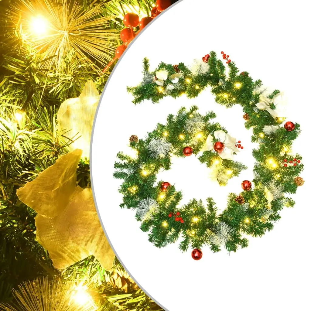 Christmas Garland with LED Lights Green 2.7 m PVC 320971