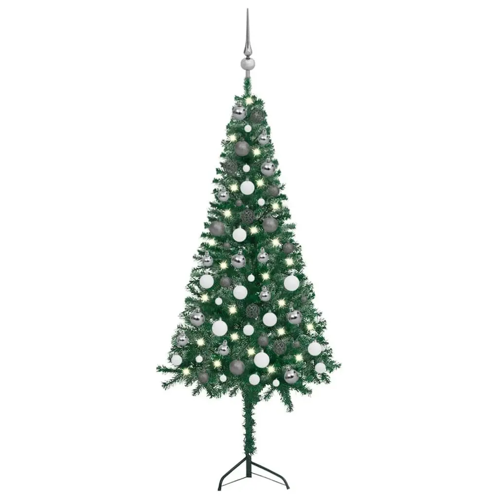 Corner Artificial Christmas Tree LEDs&Ball Set 120 cm Green PVC 3077962