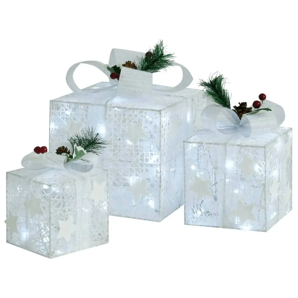 Decorative Christmas Gift Boxes 3 pcs White Outdoor Indoor 329766