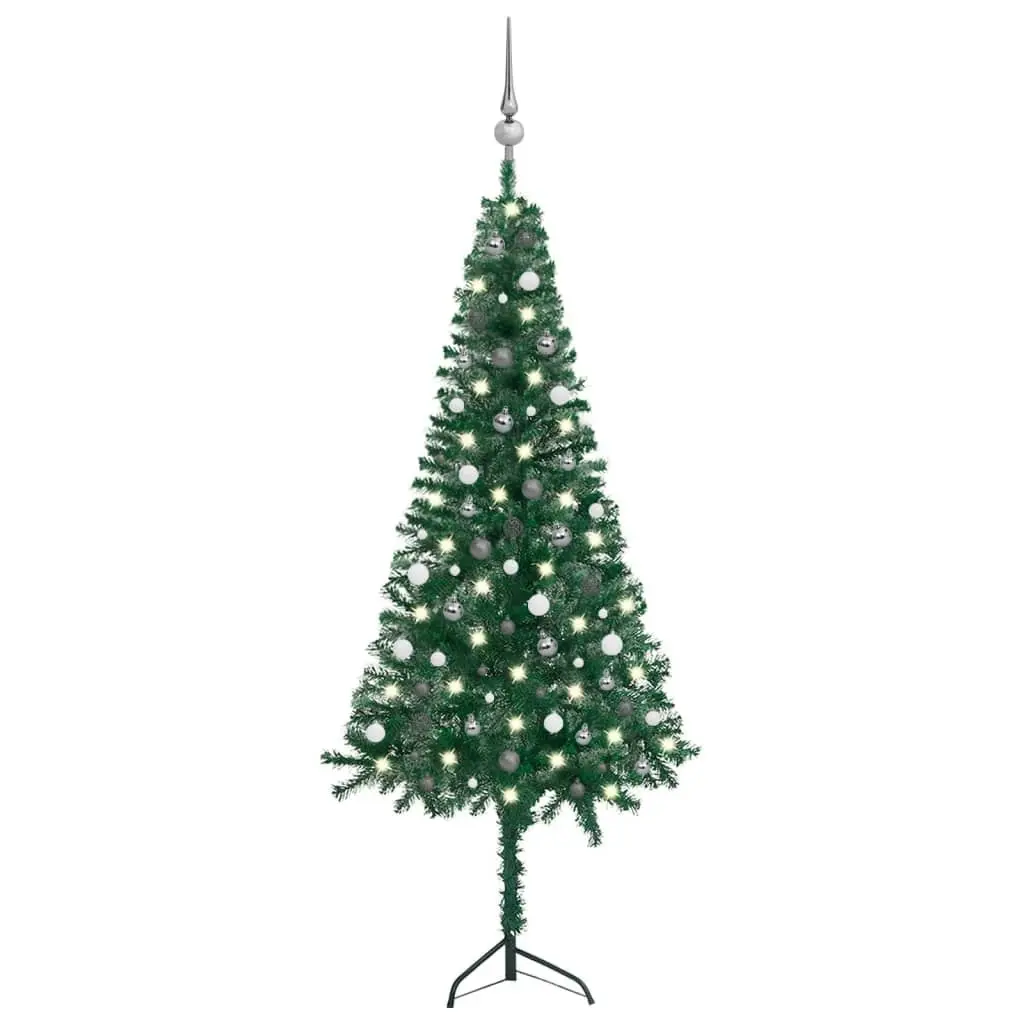 Corner Artificial Christmas Tree LEDs&Ball Set Green 240 cm PVC 3077966